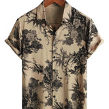 Khaki Vintage-Hawaiihemd für Herren mit Blumen
