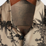 Khaki Vintage-Hawaiihemd für Herren mit Blumen