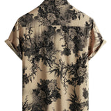 Khaki Vintage-Hawaiihemd für Herren mit Blumen