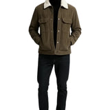 Herren-Velourjacke mit Sherpakragen – Kaffeebraun