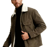 Herren-Velourjacke mit Sherpakragen – Kaffeebraun