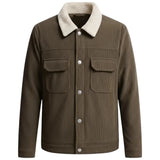 Herren-Velourjacke mit Sherpakragen – Kaffeebraun