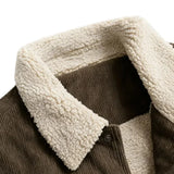 Herren-Velourjacke mit Sherpakragen – Kaffeebraun