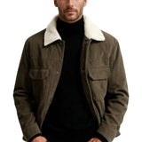Herren-Velourjacke mit Sherpakragen – Kaffeebraun