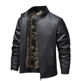 Herren-Lederjacke im Vintage-Stil mit Fleecefutter